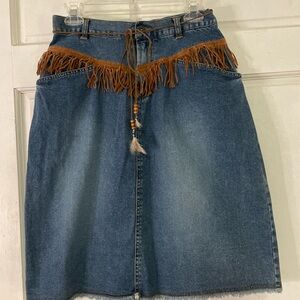 Y2K denim skirt with fringe